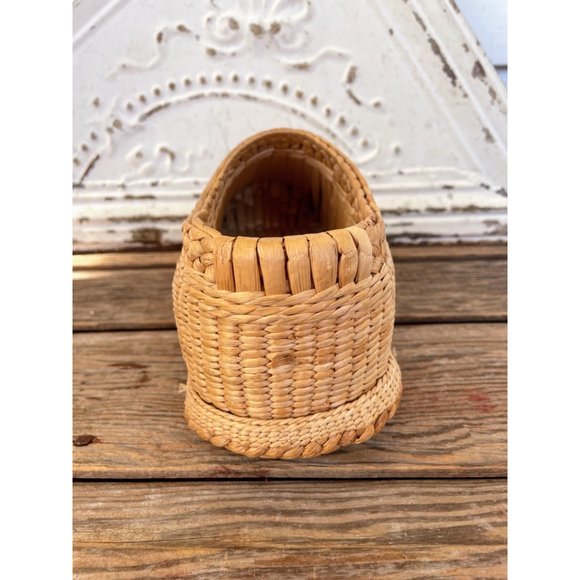 Vintage 1970s Woven Grass Shoe Planter Boho - Picture 7 of 10